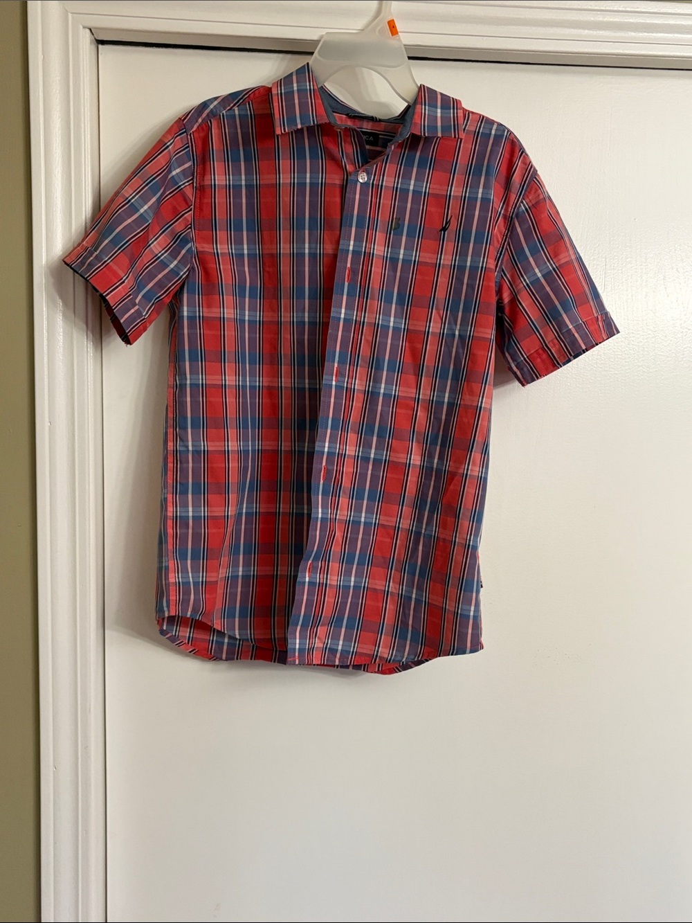 Nautica Red & Blue Plaid Short-Sleeve Button-Down Shirt